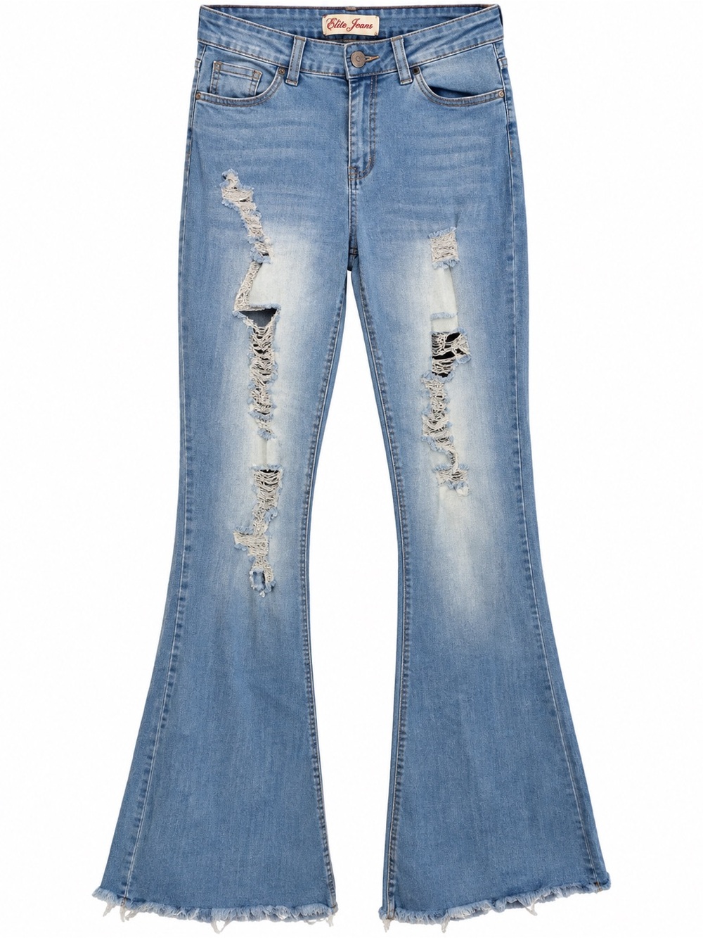 Elite Jeans Juniors Size 7 Light Wash Distressed Ripped Flare Jeans